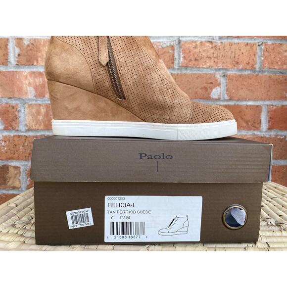 Linea Paolo Felicia Tan Suede Wedge Sneaker Boots Elastic Zipper Womens 7.5 M - Picture 9 of 9